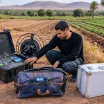 Détection eau souterraine Maroc par sourcier géophysicien sur terrain agricole près de Marrakech