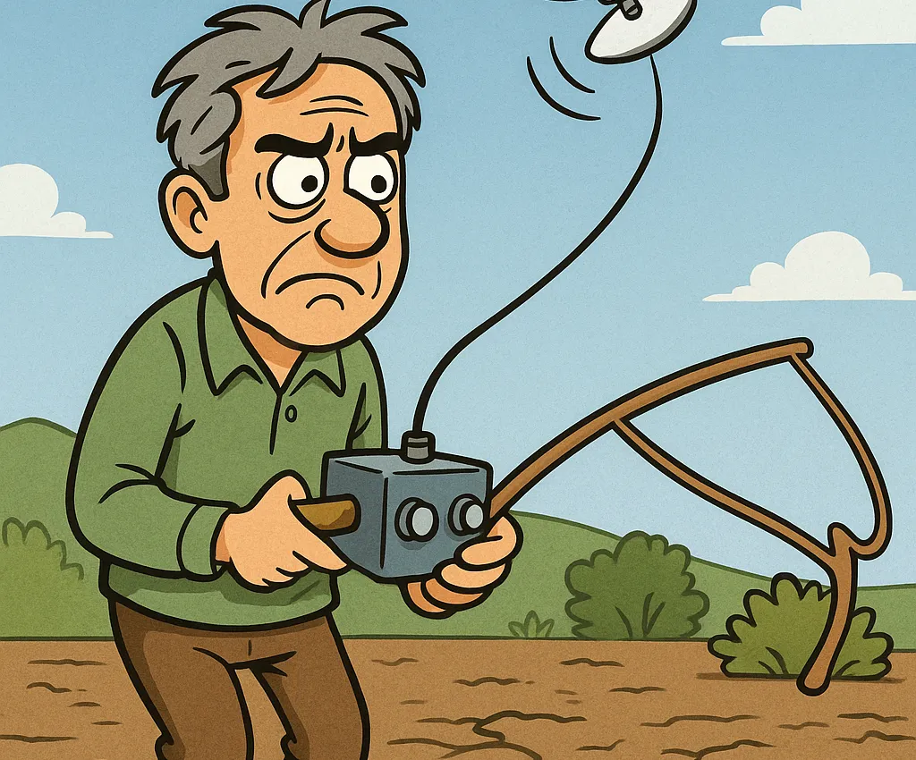 Dessin satirique dénonçant les fausses promesses de détection d’eau par satellite au Maroc