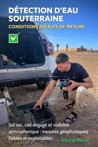 Détection d’eau souterraine en conditions idéales avec sol sec et ciel dégagé pour des mesures géophysiques fiables