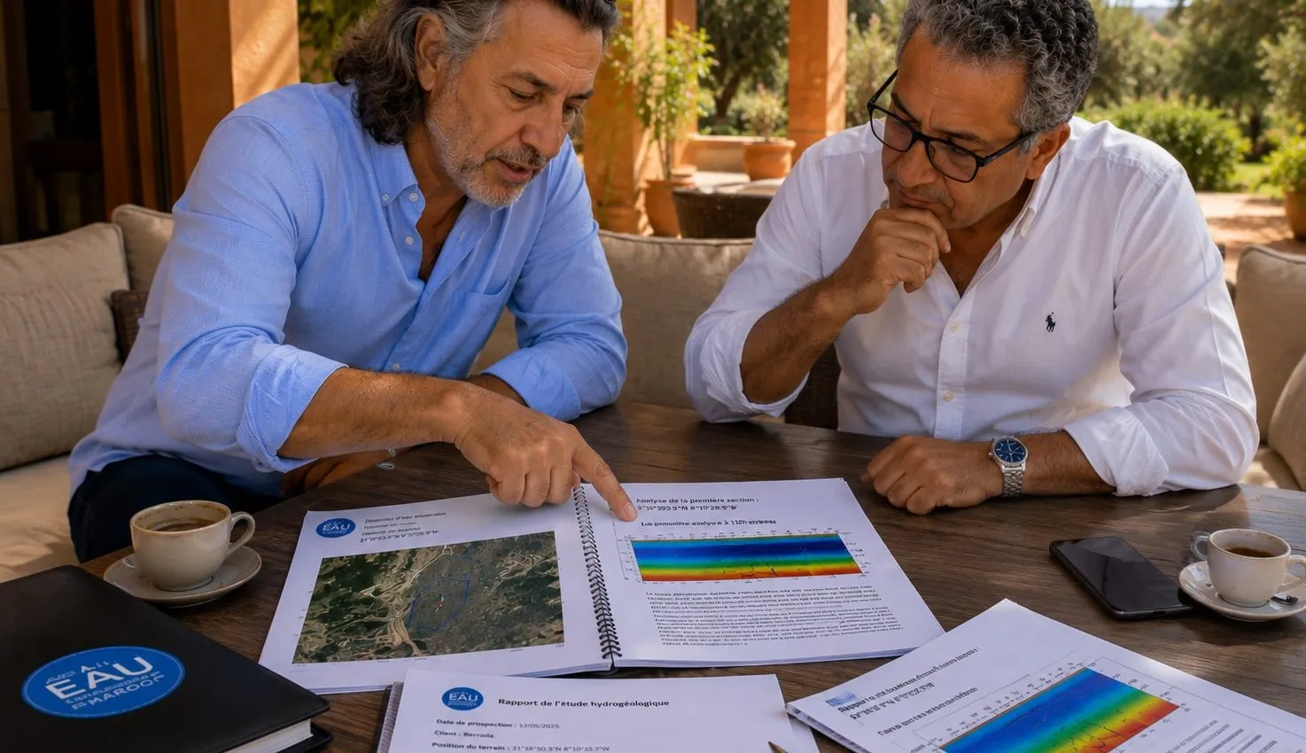 Pierre Cabana explique un rapport d’étude avant forage au Maroc