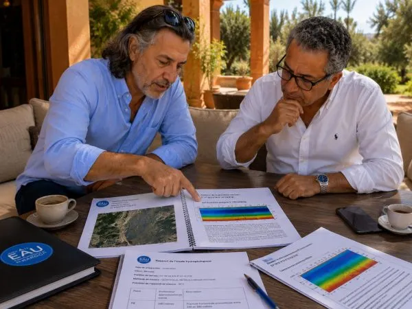 Pierre Cabana explique un rapport d’étude avant forage au Maroc