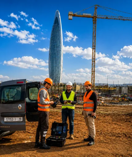 Prix sourcier au Maroc : équipe professionnelle réalisant une recherche d’eau souterraine sur le terrain